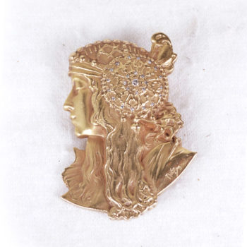 14K Gold and Diamond Art Nouveau French Woman