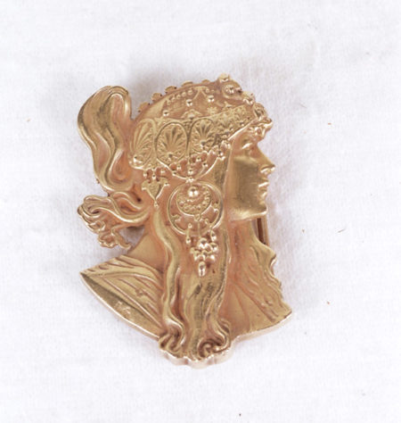 14K Gold Art Nouveau French Woman