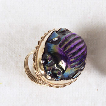 Tiffany Glass Scarab Ring Set in Sterling Silver