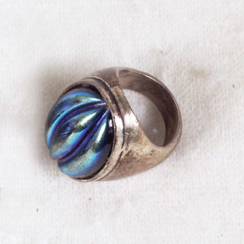 Tiffany Glass Scarab Ring Set in Sterling Silver
