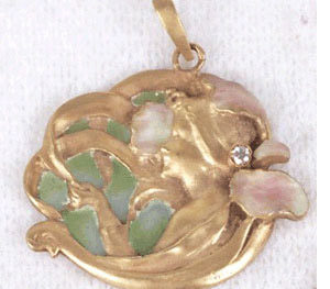 Lalique Gold Enamel and Diamond Pendant