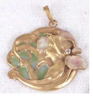 Lalique Gold Enamel and Diamond Pendant