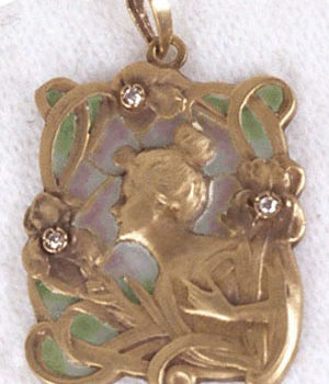 Lalique Gold Enamel and Diamond Pendant