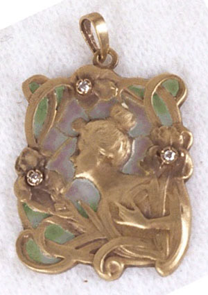 Lalique Gold Enamel and Diamond Pendant